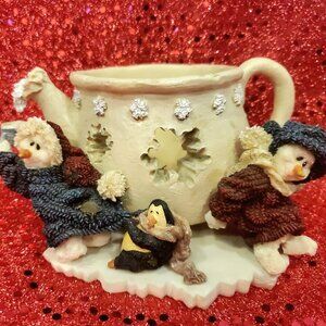 Boyds Bears Cicely & Juneau Wee Folkstone Snow People Teapot Candle Warmer 27850